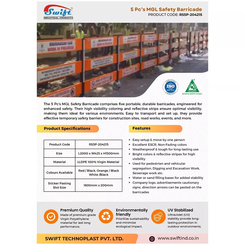 swift-technoplast-5-pcs-mgl-24-inch-lldpe-road-safety-barricade-traffic-barriers-2000x425x1500-mm-rsb-5p-25m-mgl