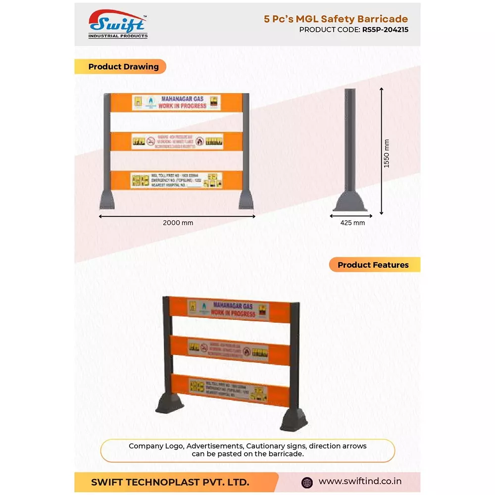 swift-technoplast-5-pcs-mgl-24-inch-lldpe-road-safety-barricade-traffic-barriers-2000x425x1500-mm-rsb-5p-25m-mgl