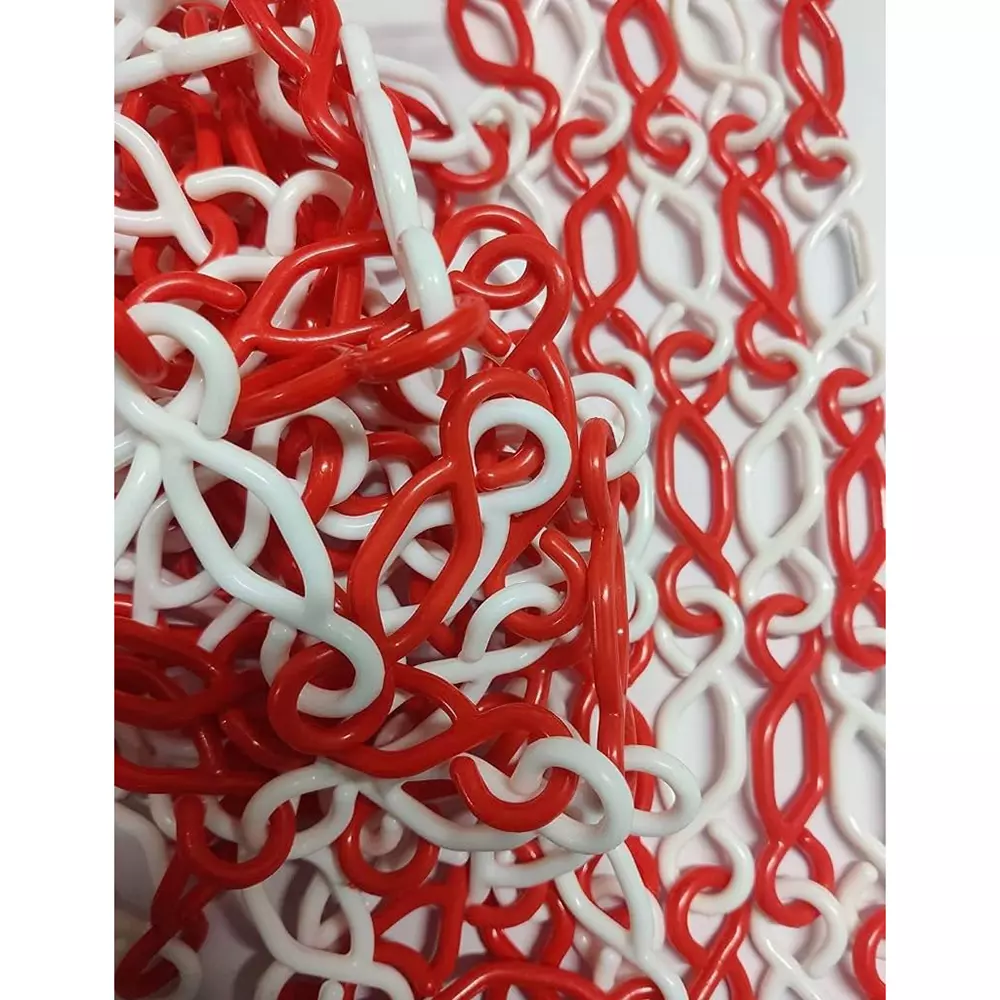 GENERIC S Hook Barrier Safety Cone Chain 10 m Length Plastic Red and White (Pack of 2)