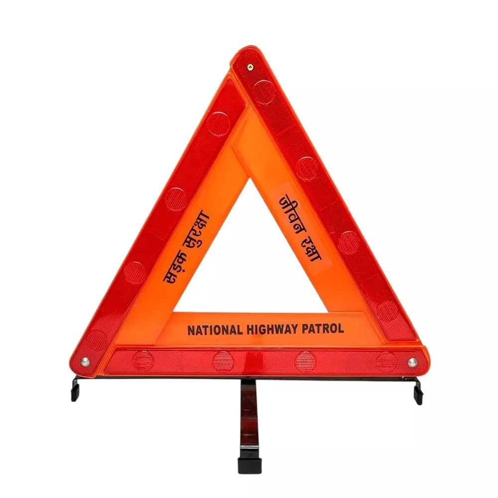 ANGELSAFE Road Safety Triangle 4 Legs Stand Worded, Pictogram Standard Size Plastic Orange And Red