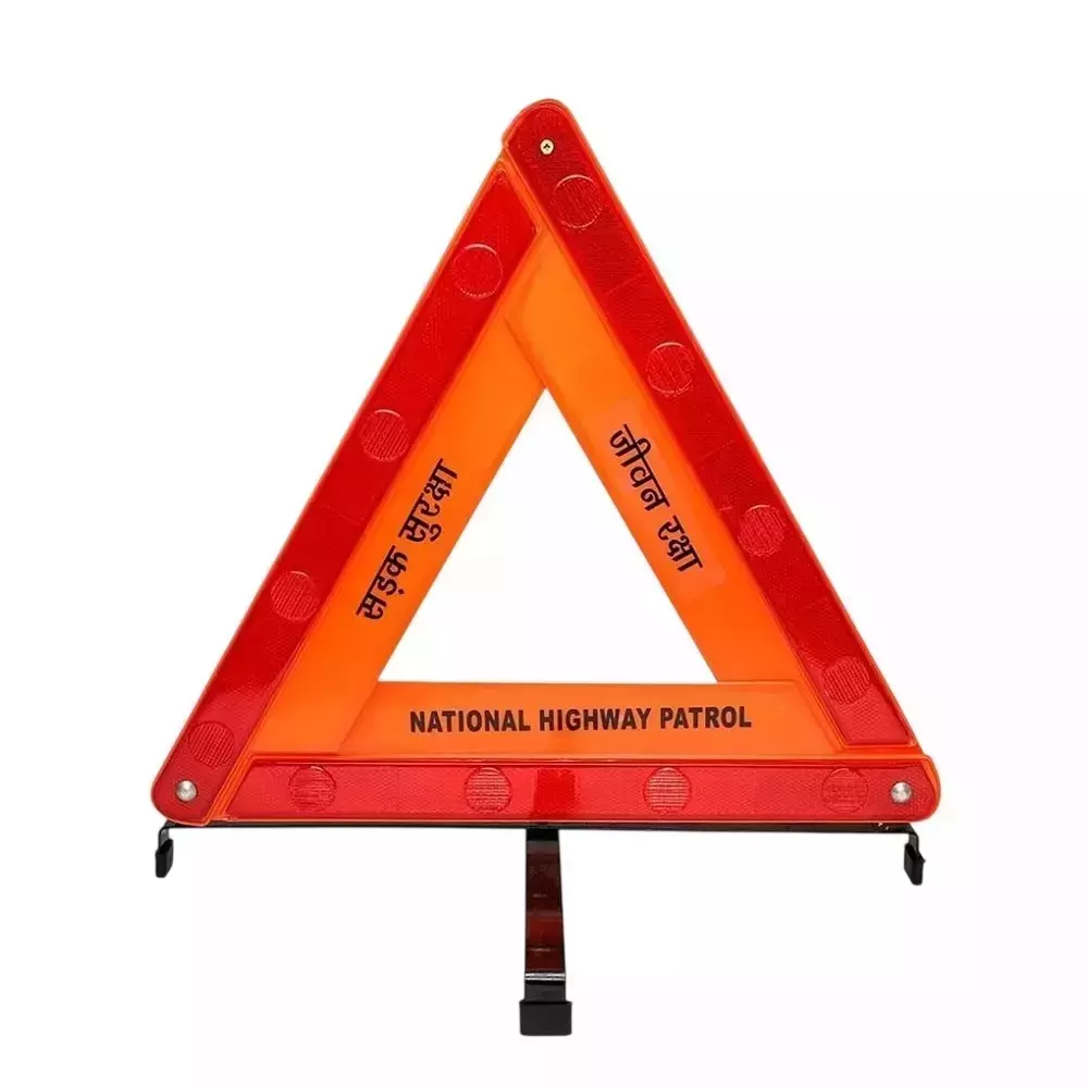 BEGGOSAFE Road Safety Triangle 4 Legs Stand Worded, Pictogram Standard Size Plastic Orange And Red