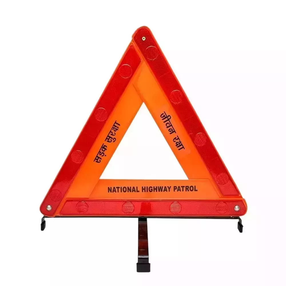 BEGGOSAFE Road Safety Triangle 4 Legs Stand Worded, Pictogram Standard Size Plastic Orange And Red (Pack of 5)