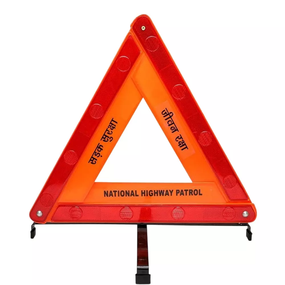 ANGELSAFE Safety Triangle with 4 Legs Stand, Plastic, Reflective Material Body, Red & Orange Color Foldable Design (Pack of 5)