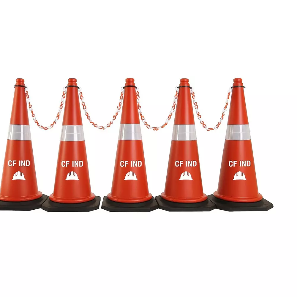 GENERIC CF IND Traffic Safety PVC Cone Set with Reflective Strips 5 m Chain Barrier 750 mm Size (Pack of 5)