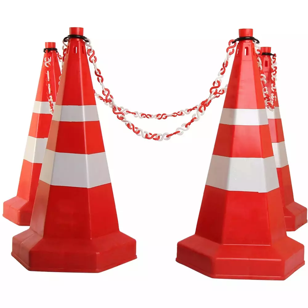 Generic Road Traffic Safety Cone With 4 mtr Chain And 4 Hooks, (Pack Of 4 Pcs)