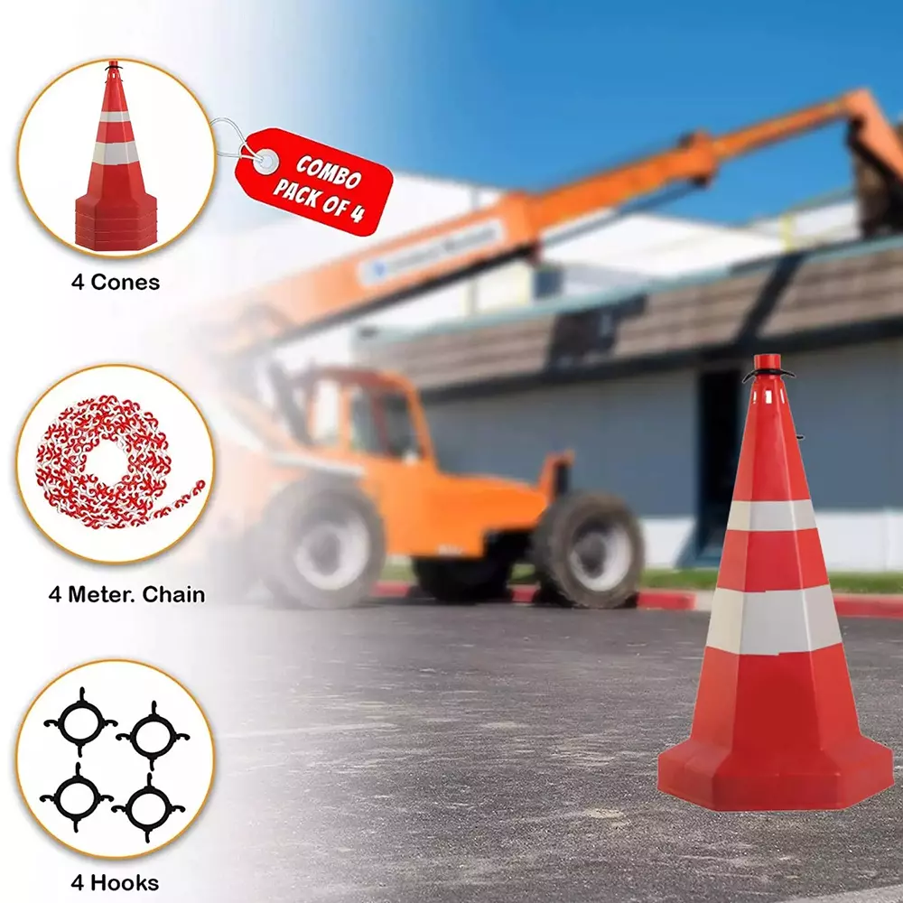 generic-road-traffic-safety-cone-with-4-mtr-chain-and-4-hooks-pack-of-4-pcs