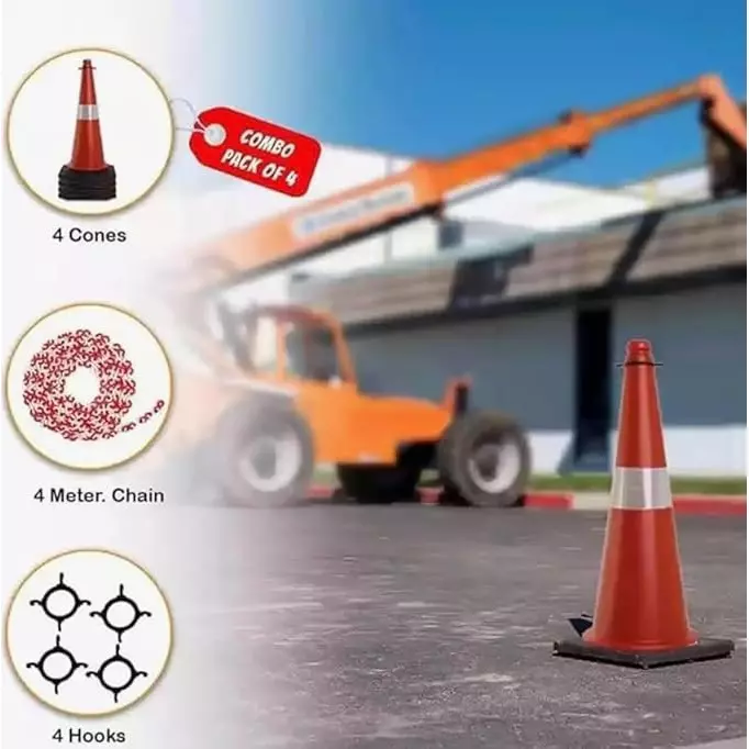 bombay-ms-road-traffic-cone-light-weight-pvc-red-with-reflective-strips-pack-of-4-pcs