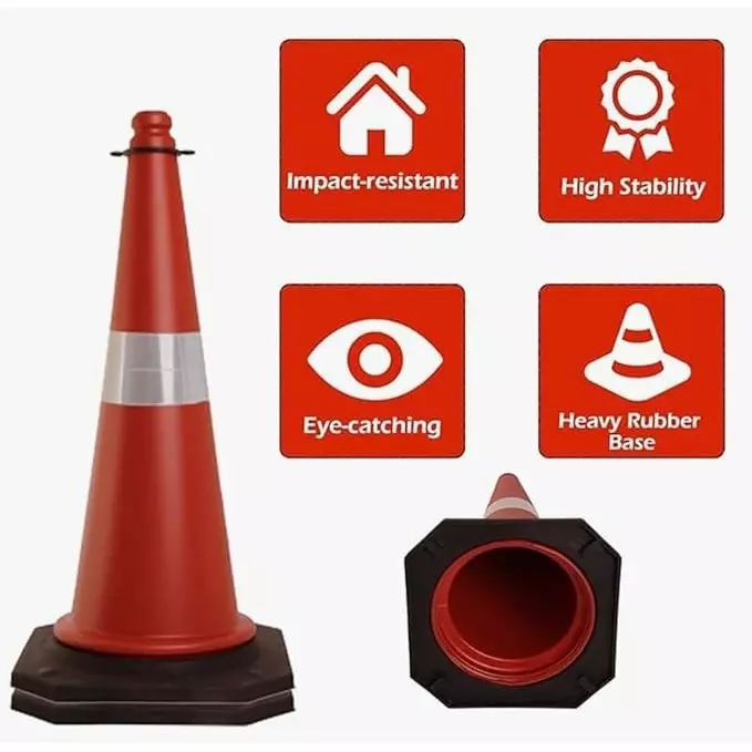 bombay-ms-road-traffic-cone-light-weight-pvc-red-with-reflective-strips-pack-of-4-pcs