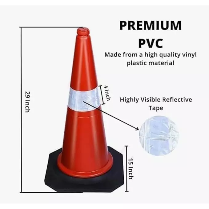 bombay-ms-road-traffic-cone-light-weight-pvc-red-with-reflective-strips-pack-of-4-pcs