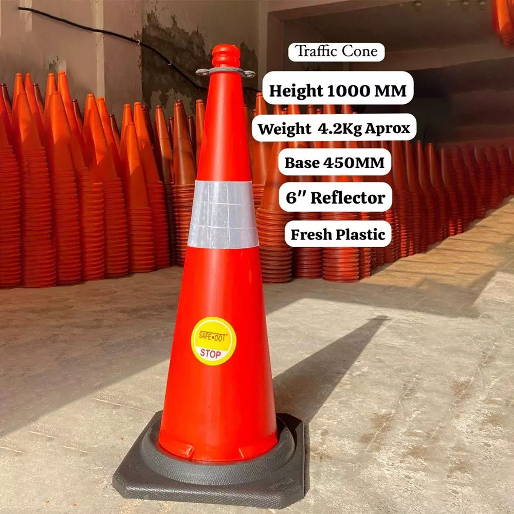 Stylera 750 mm Road Traffic Safety Cone with Reflective Strips Collar Rubber Base 3.1 KG