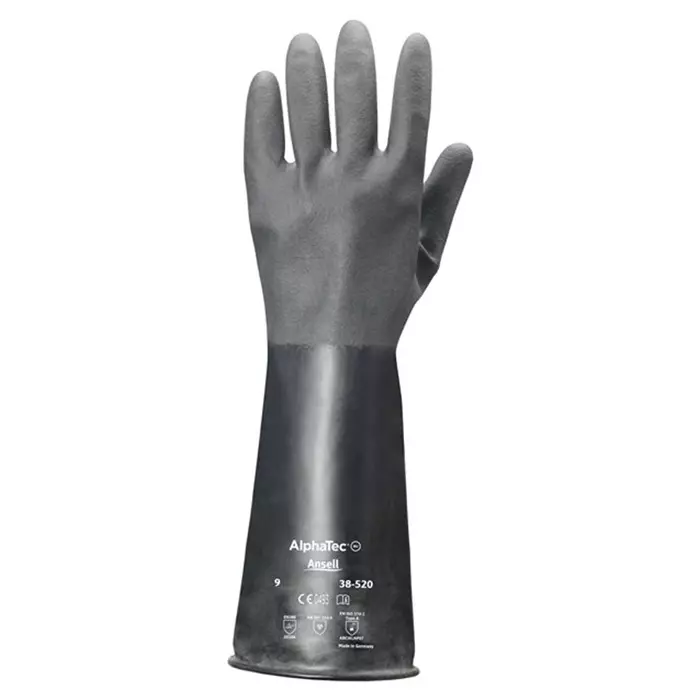 Ansell AlphaTec 38-520 Black Butyle Chemical Resistant Gloves Size 7 Polymer Coating, 38520070 (1 Pair)