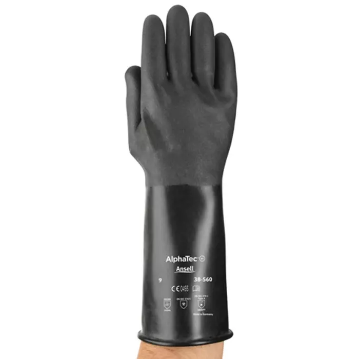Ansell AlphaTec 38-560 Black Butyle Chemical Resistant Gloves Size 11 Polymer Coating, 38560110