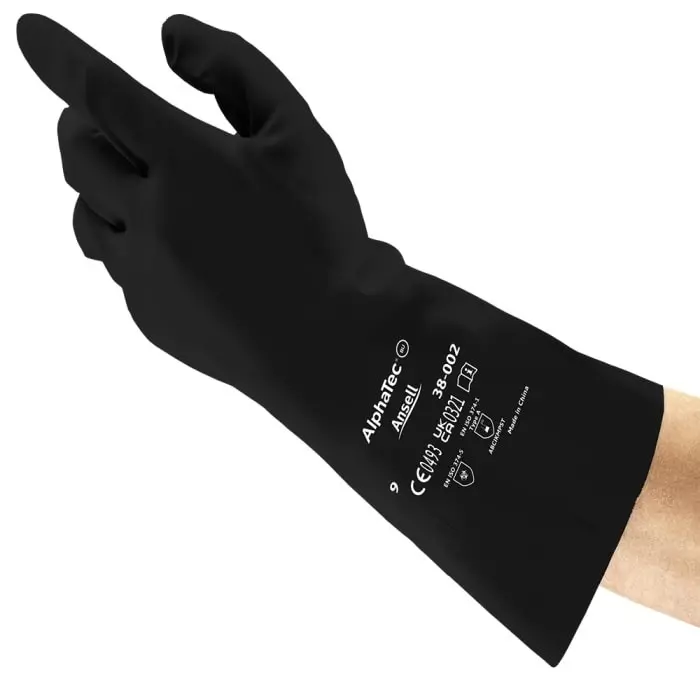 Ansell AlphaTec 38-002 Black Butyle Chemical Resistant Gloves Size 9 Polymer Coating, 38002PP090 (1 Pair)