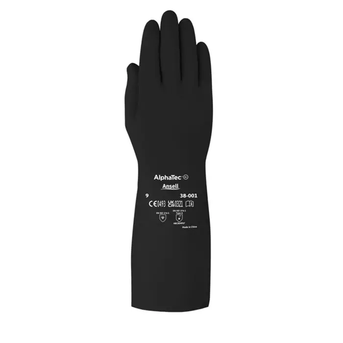 Ansell AlphaTec 38-001 Black Butyle Chemical Resistant Gloves Size 10 Polymer Coating, 38001PP100 (1 Pair)