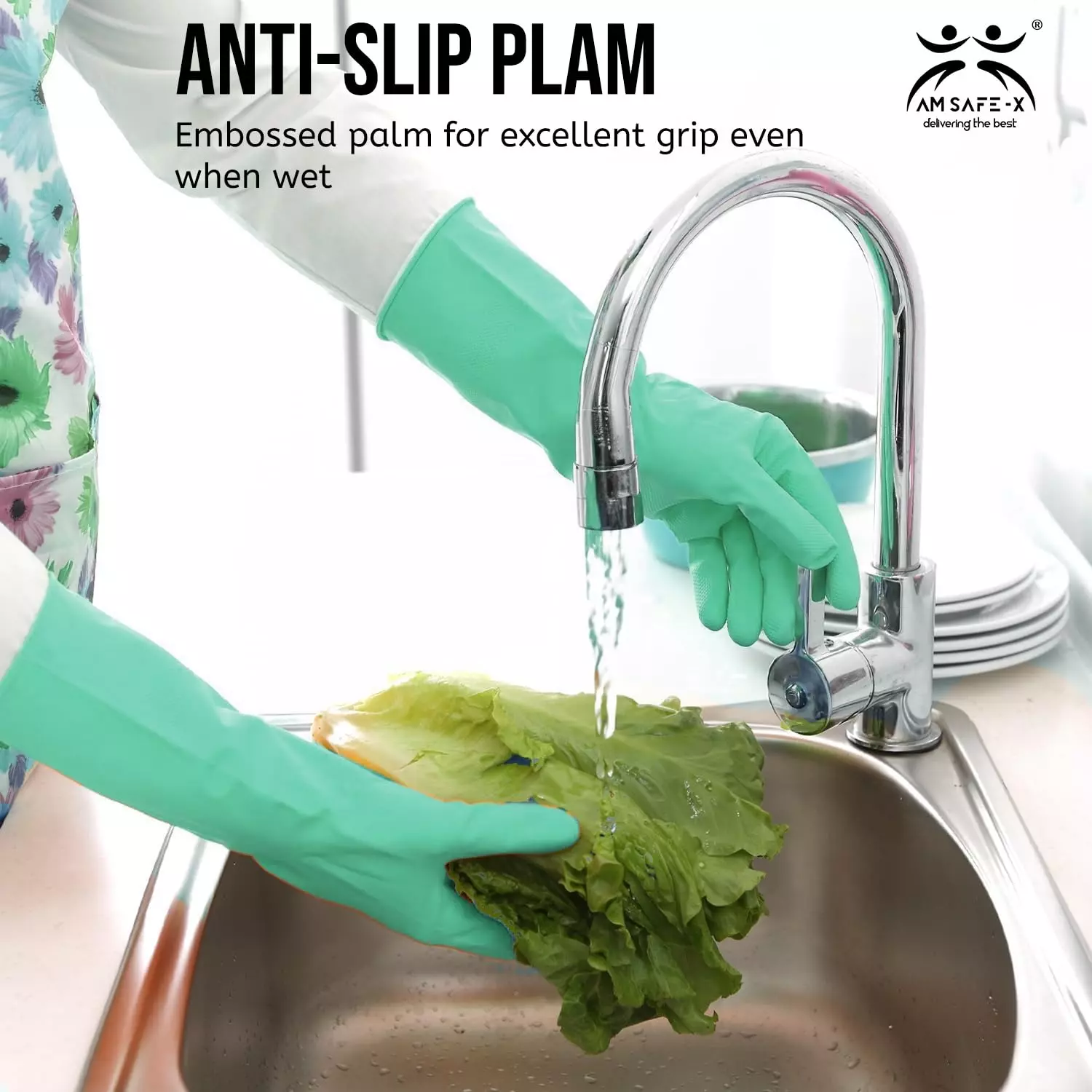 Swavind Safety Hand Gloves Chemical Resistant Natural Rubber Green Free Size