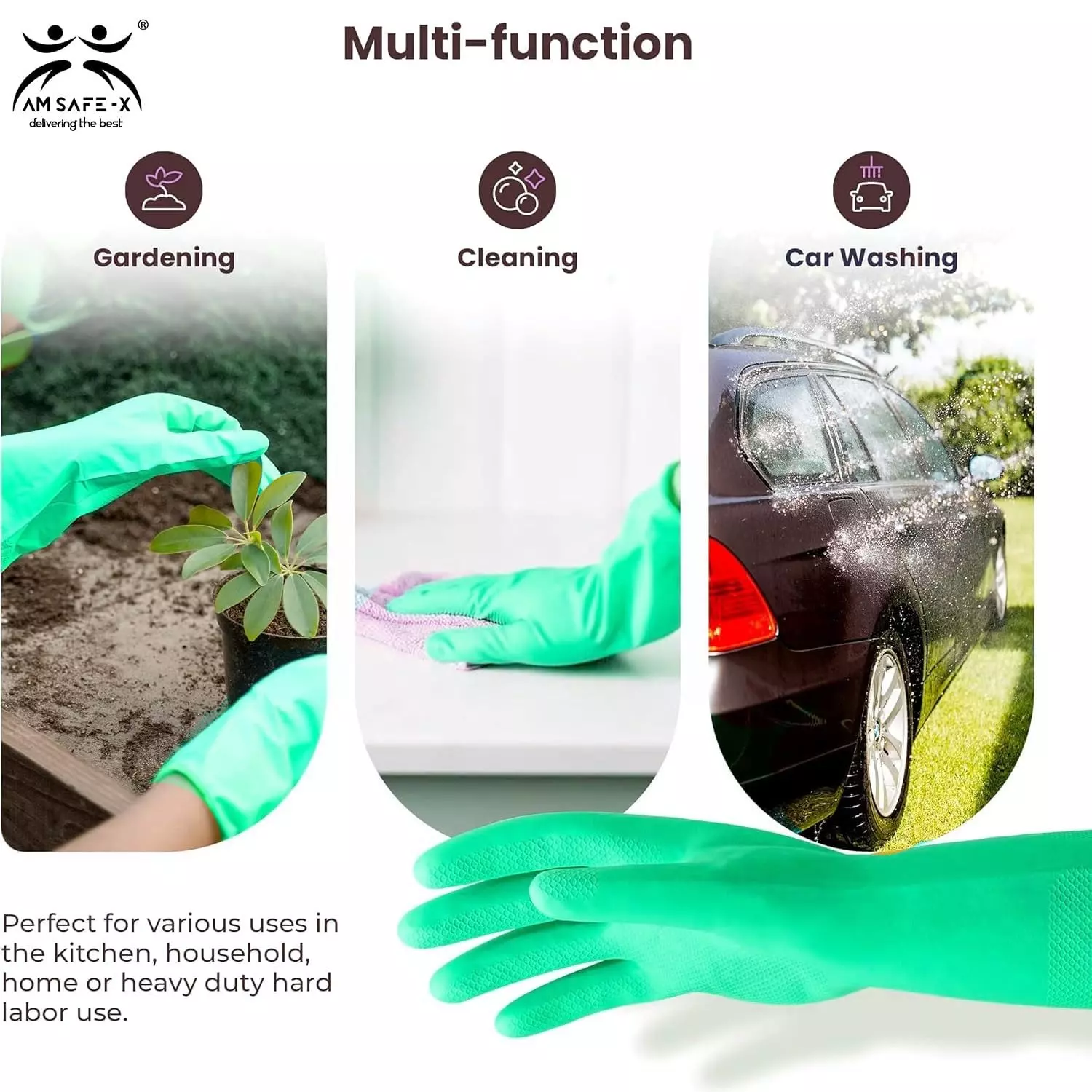 Swavind Safety Hand Gloves Chemical Resistant Natural Rubber Green Free Size (Pack of 12 Pair)