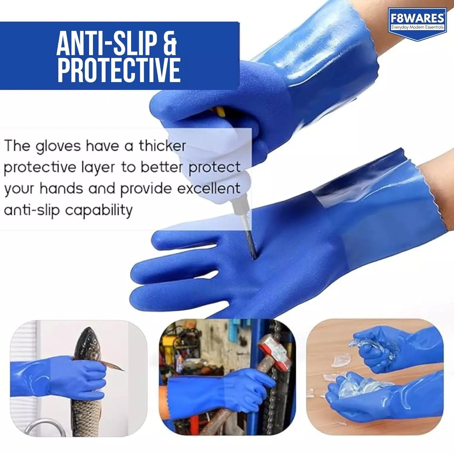 Swavind Safety Hand Gloves High-Quality PVC Textured Palm and Fingers 25 cm (10 inch) Length Blue Free Size (Pack of 12 Pair)