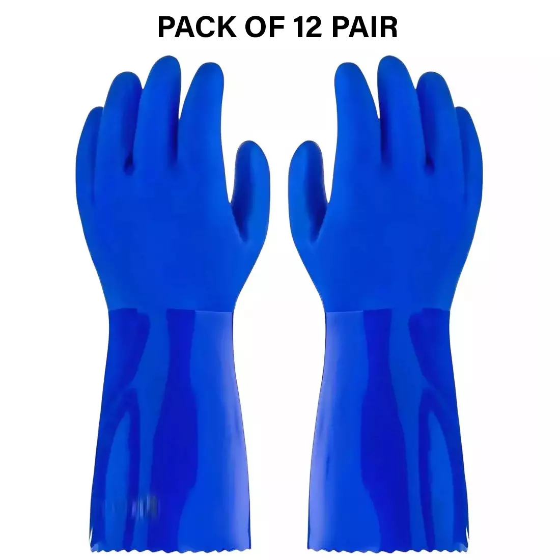 Swavind Safety Hand Gloves High-Quality PVC Textured Palm and Fingers 25 cm (10 inch) Length Blue Free Size (Pack of 12 Pair)