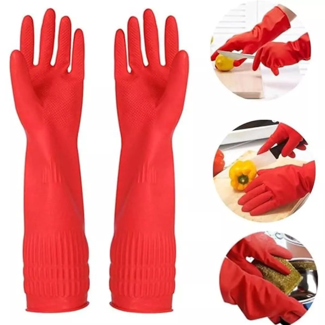 Swavind Safety Hand Gloves High-Quality Natural Rubber Chemical Resistant Red Free Size (Pack of 12 Pair)