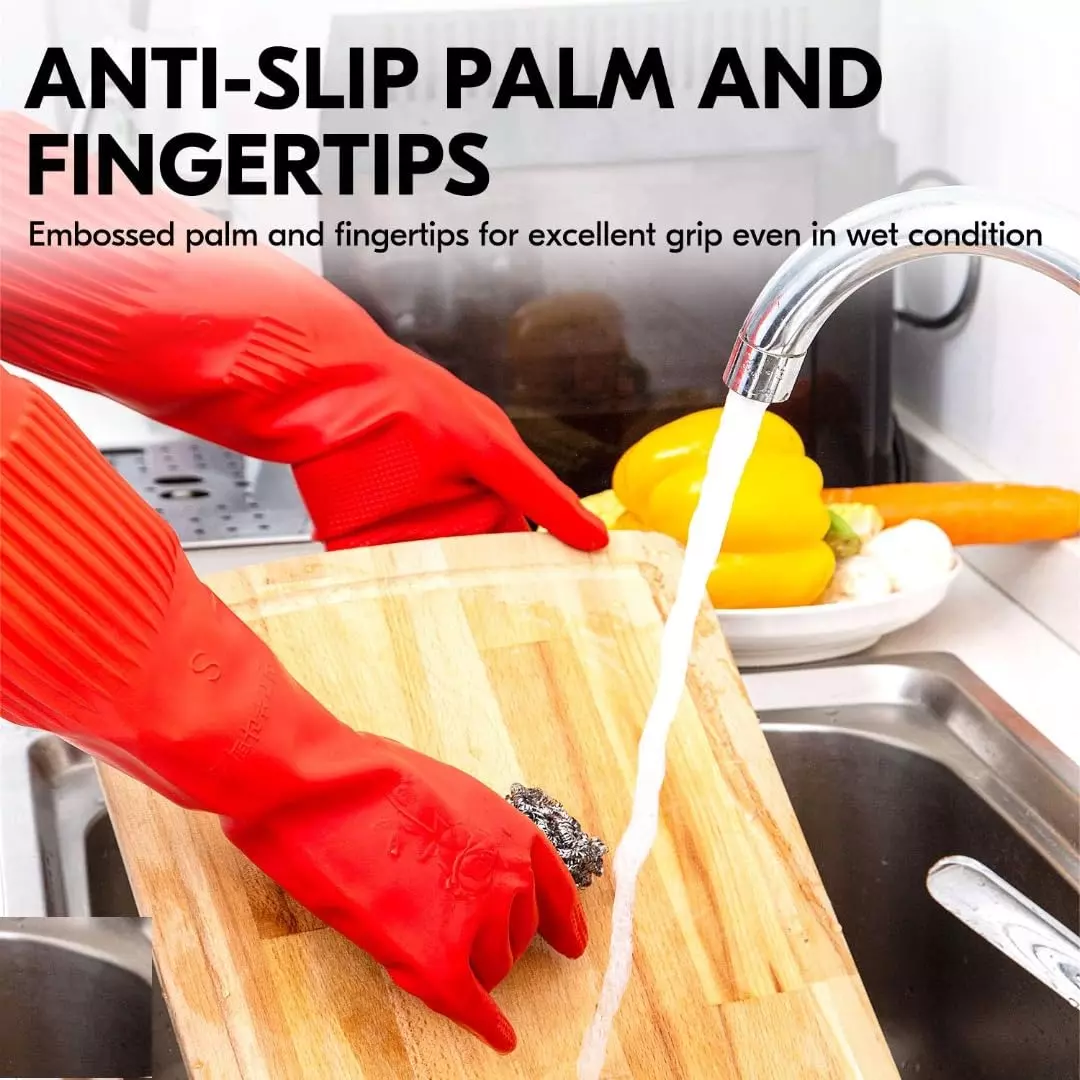 Swavind Safety Hand Gloves High-Quality Natural Rubber Chemical Resistant Red Free Size (Pack of 12 Pair)