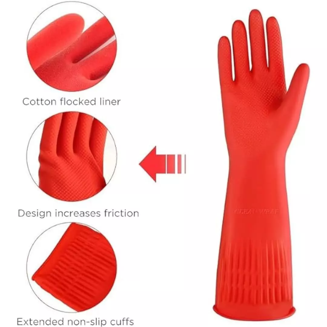Swavind Safety Hand Gloves High-Quality Natural Rubber Chemical Resistant Red Free Size (Pack of 12 Pair)