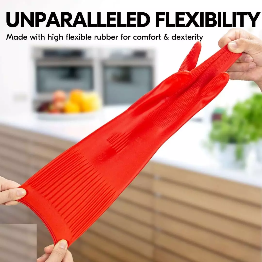 Swavind Safety Hand Gloves High-Quality Natural Rubber Chemical Resistant Red Free Size (Pack of 12 Pair)