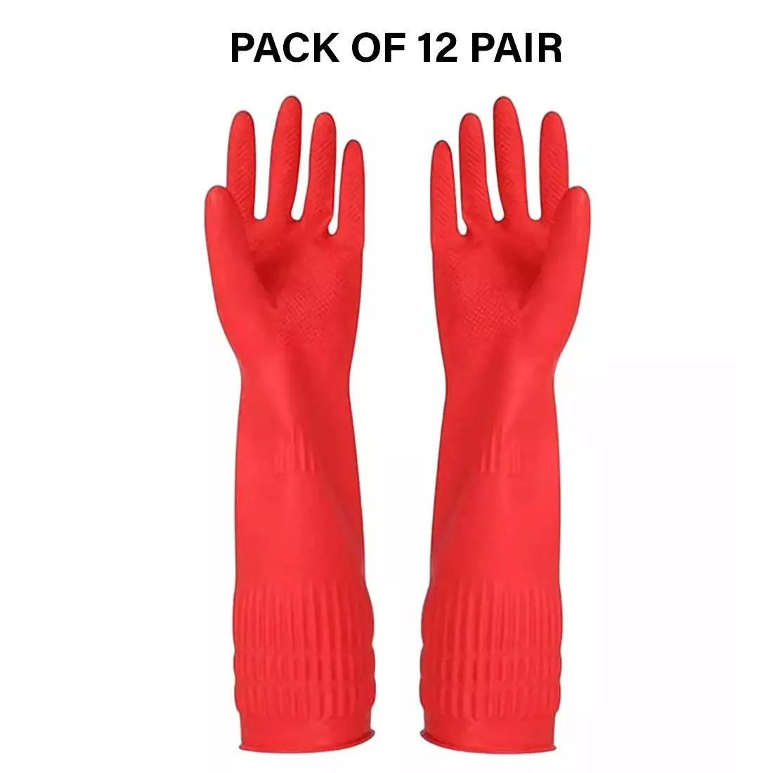 Swavind Safety Hand Gloves High-Quality Natural Rubber Chemical Resistant Red Free Size (Pack of 12 Pair)