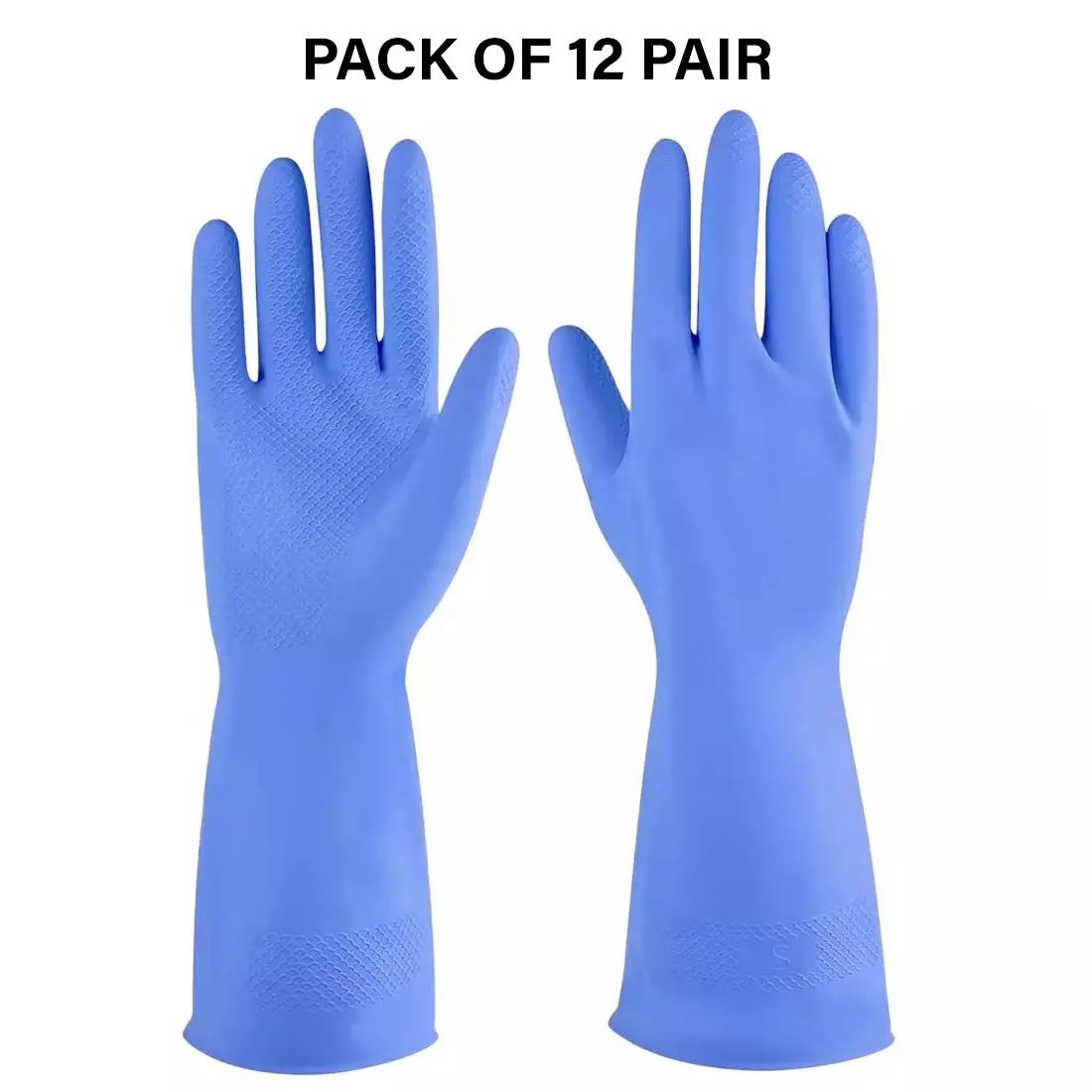 Swavind Safety Hand Gloves Chemical Resistant Natural Rubber with Textured Grip Blue Free Size (Pack of 12 Pair)