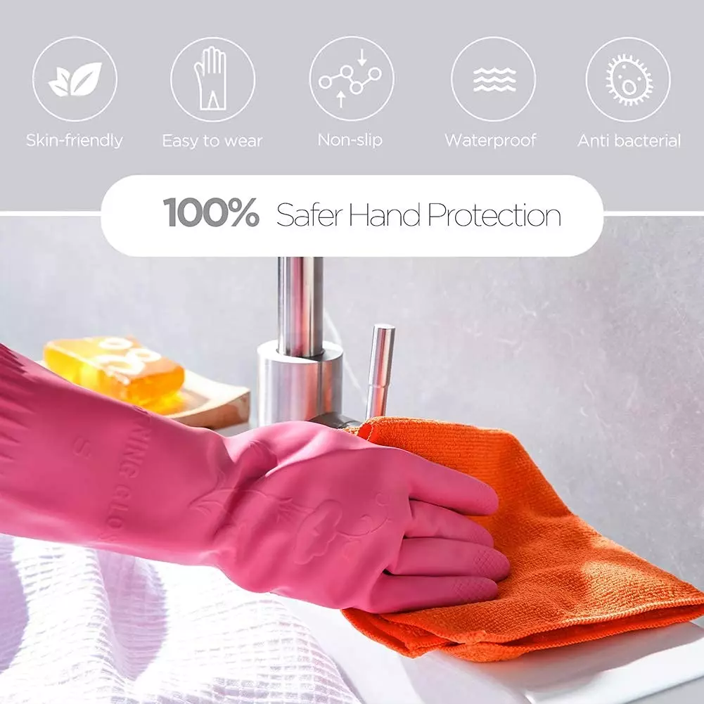 Swavind Safety Hand Gloves High-Quality Natural Rubber Textured Palm and Fingers Pink Free Size (Pack of 120 Pair)