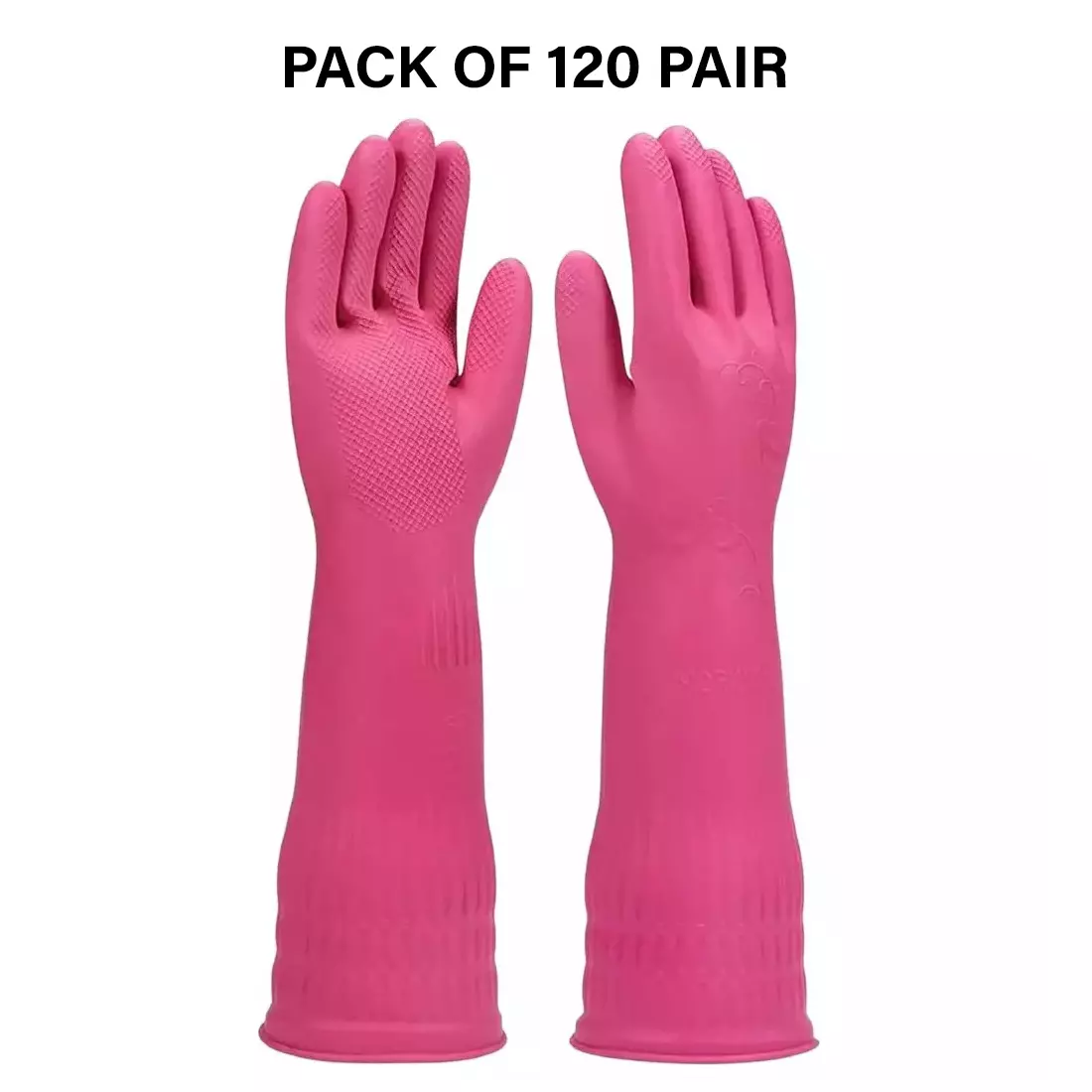 Swavind Safety Hand Gloves High-Quality Natural Rubber Textured Palm and Fingers Pink Free Size (Pack of 120 Pair)