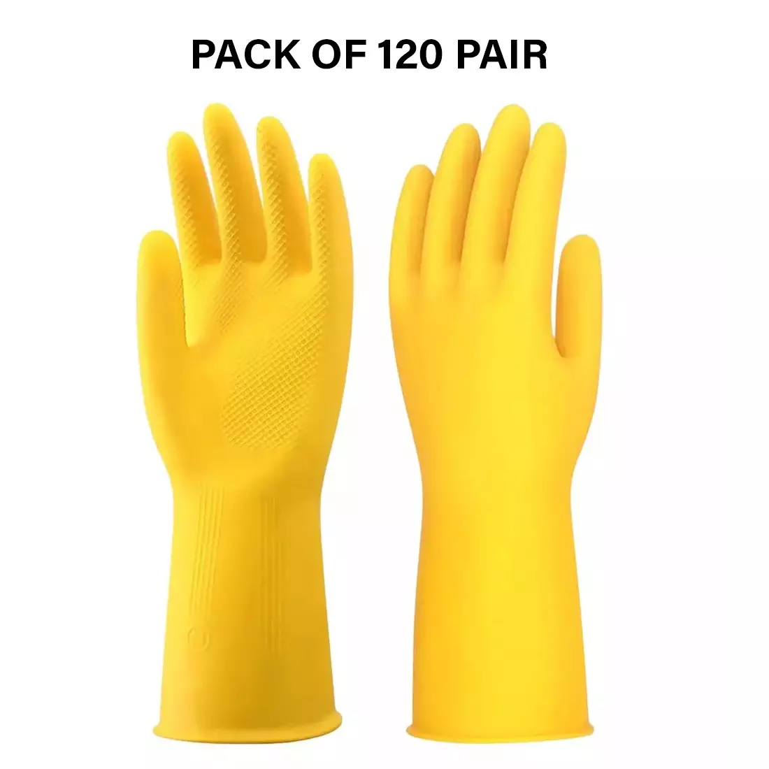 Swavind Safety Hand Gloves Chemical Resistant Natural Rubber with Textured Grip Yellow Free Size (Pack of 120 Pair)