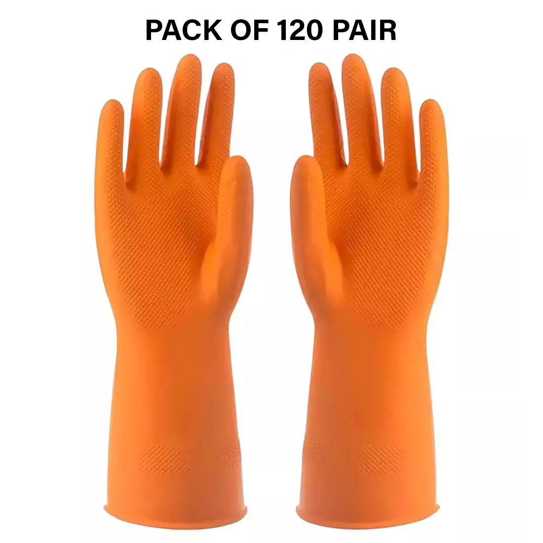 Swavind Safety Hand Gloves Chemical Resistant Natural Rubber with Textured Grip Orange Free Size (Pack of 120 Pair)
