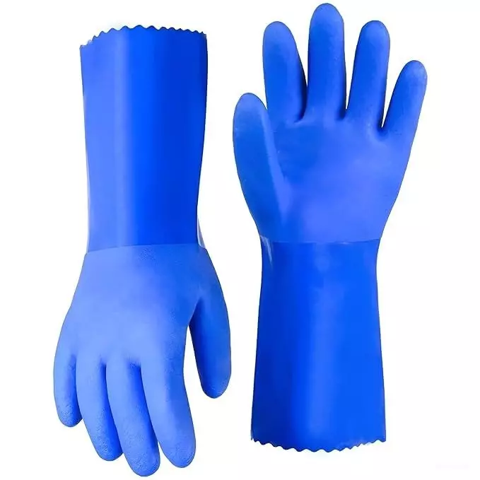 Swavind Safety Hand Gloves High-Quality PVC Textured Palm and Fingers 36 cm (14 inch) Length Blue Free Size (Pack of 600 Pair)