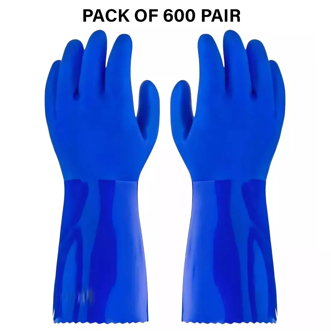 Swavind Safety Hand Gloves High-Quality PVC Textured Palm and Fingers 36 cm (14 inch) Length Blue Free Size (Pack of 600 Pair)