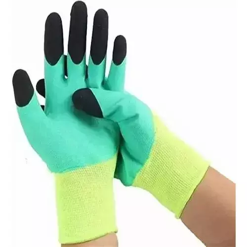 Swavind Safety Hand Gloves Durable Synthetic Material Foam Coated Palm Green & Black Free Size (Pack of 12 Pair)