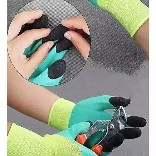 Swavind Safety Hand Gloves Durable Synthetic Material Foam Coated Palm Green & Black Free Size (Pack of 12 Pair)