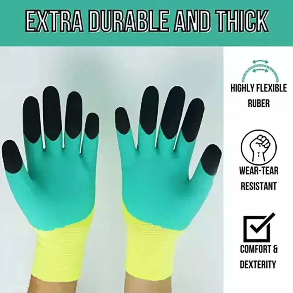 Swavind Safety Hand Gloves Durable Synthetic Material Foam Coated Palm Green & Black Free Size (Pack of 12 Pair)