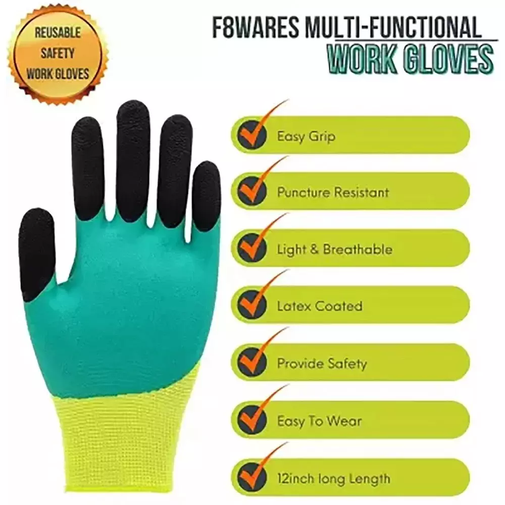 Swavind Safety Hand Gloves Durable Synthetic Material Foam Coated Palm Green & Black Free Size (Pack of 12 Pair)