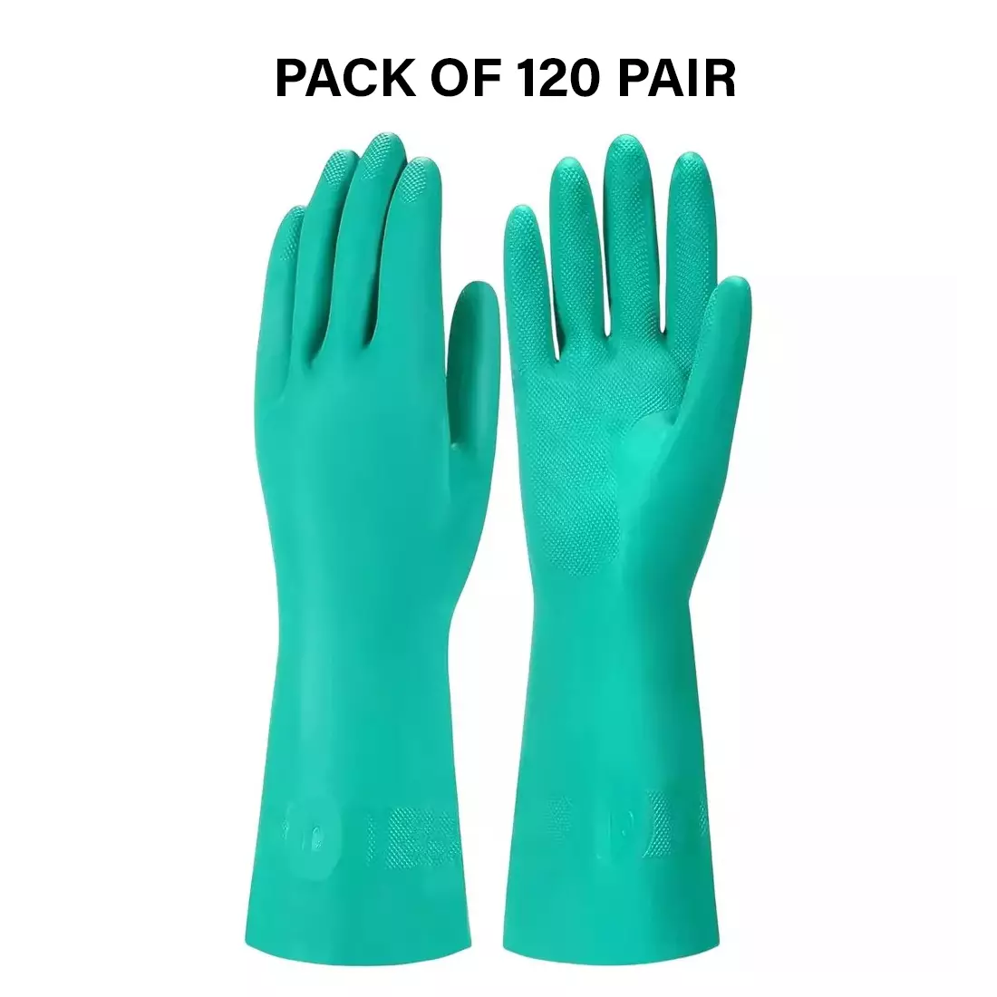 Swavind Safety Hand Gloves Chemical Resistant Natural Rubber Green Free Size (Pack of 120 Pair)