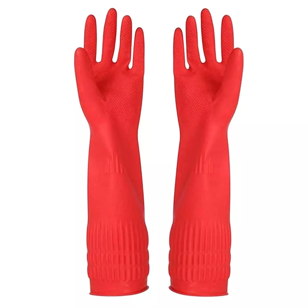 Swavind Safety Hand Gloves High-Quality Natural Rubber Chemical Resistant Red Free Size (Pack of 600 Pair)