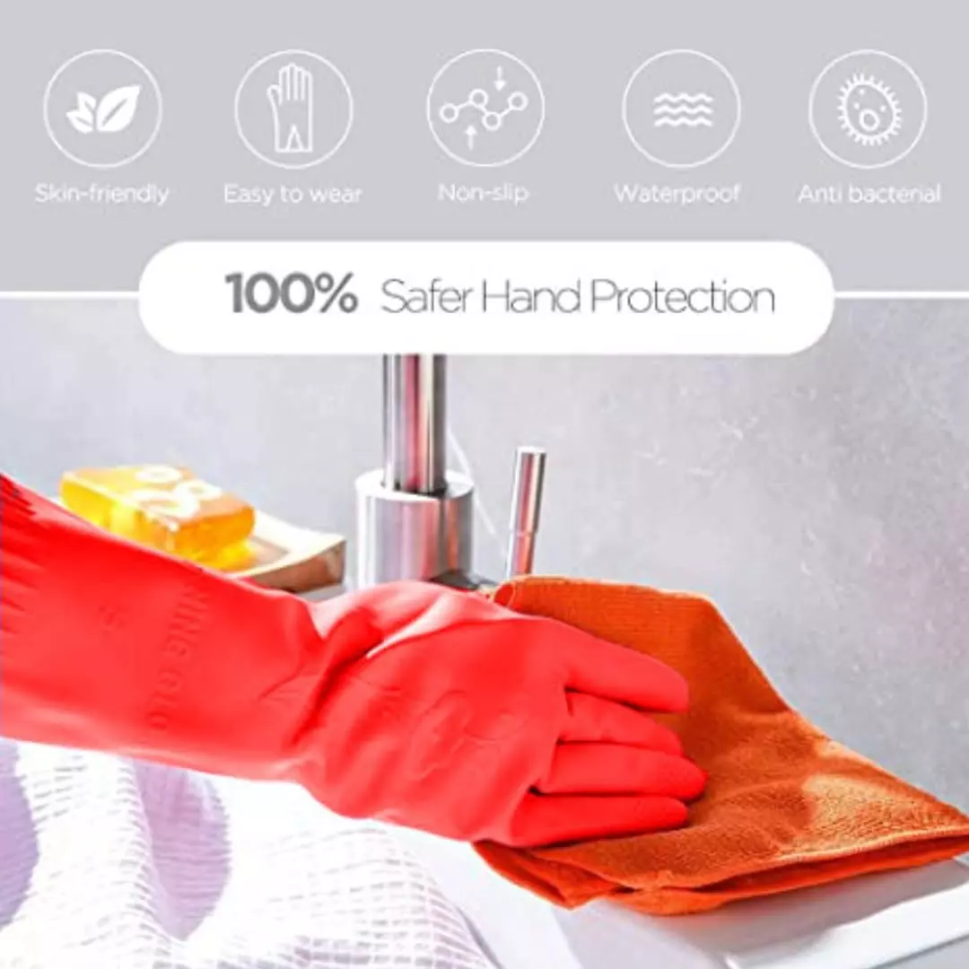 Swavind Safety Hand Gloves High-Quality Natural Rubber Chemical Resistant Red Free Size (Pack of 600 Pair)