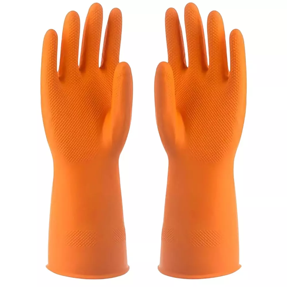 Swavind Safety Hand Gloves Chemical Resistant Natural Rubber with Textured Grip Orange Free Size (Pack of 600 Pair)