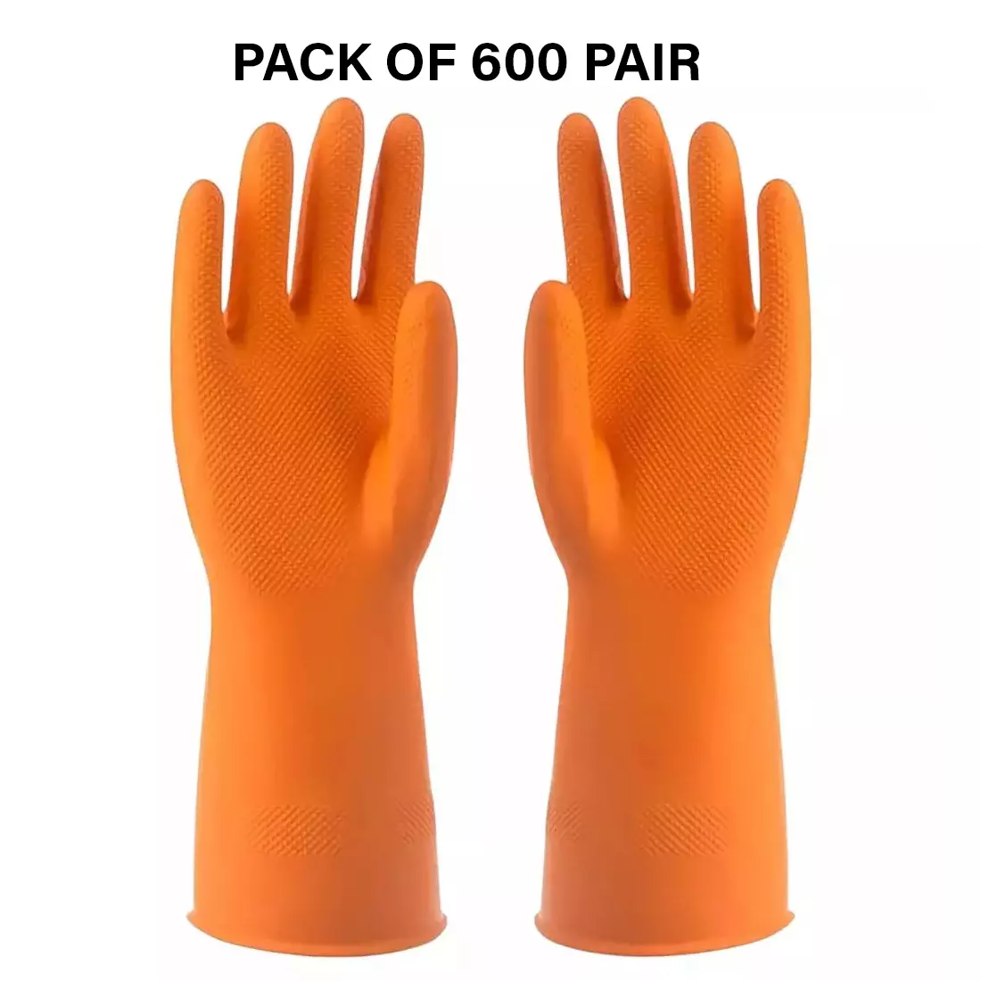 Swavind Safety Hand Gloves Chemical Resistant Natural Rubber with Textured Grip Orange Free Size (Pack of 600 Pair)