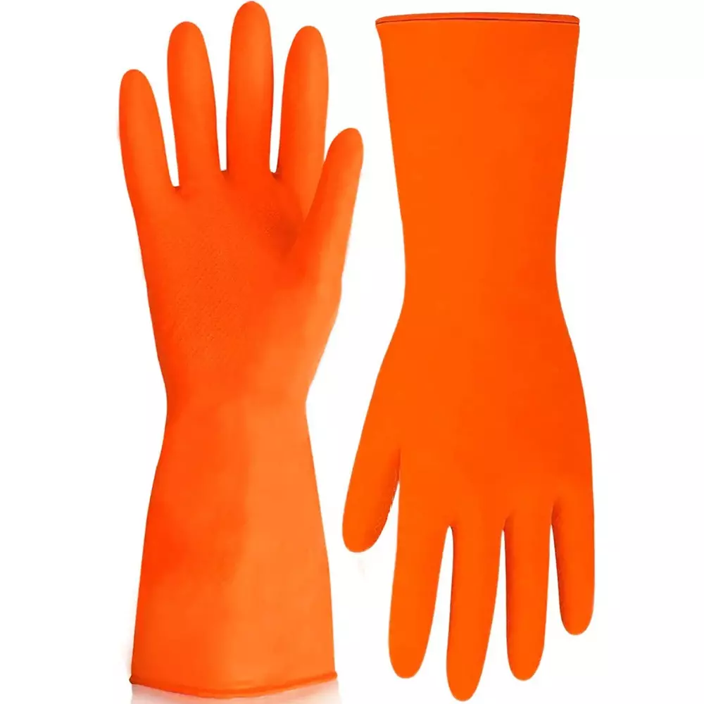 Laxmi Safety Hand Gloves Orange Acid and Alkali Chemical Resistant 35.56 cm (14 inch) Long (Pack of 600 Pair)