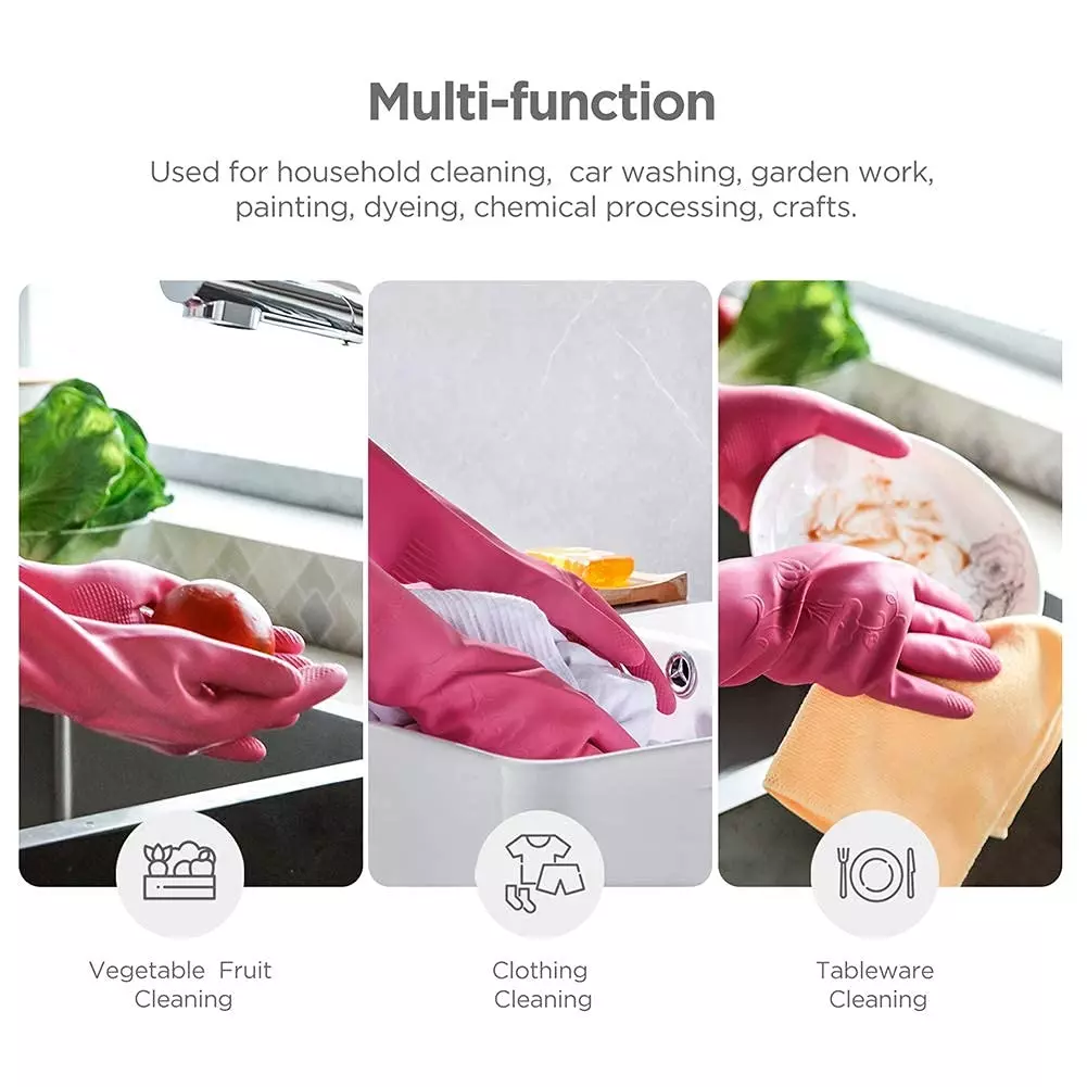 Swavind Safety Hand Gloves High-Quality Natural Rubber Textured Palm and Fingers Pink Free Size (Pack of 12 Pair)