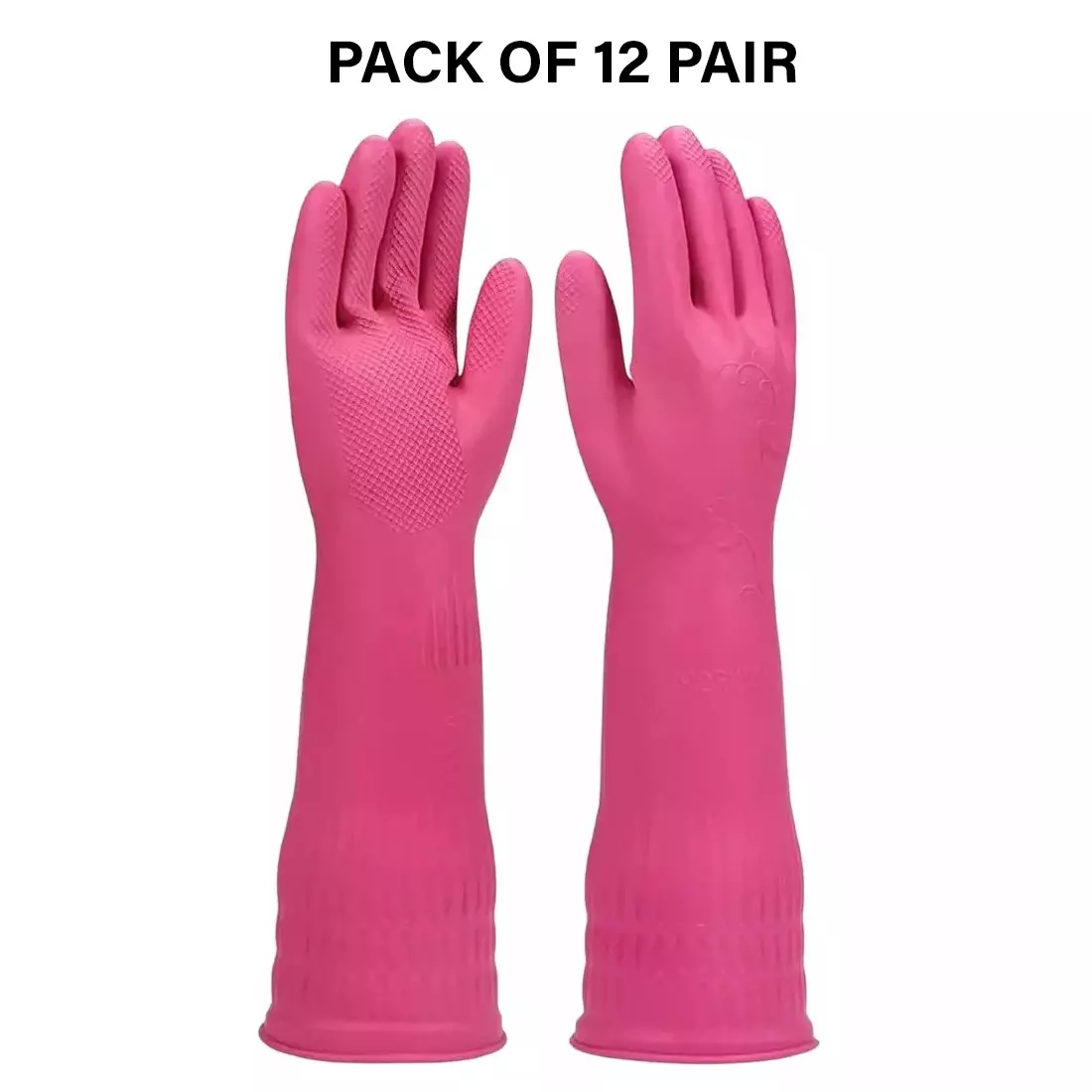 Swavind Safety Hand Gloves High-Quality Natural Rubber Textured Palm and Fingers Pink Free Size (Pack of 12 Pair)