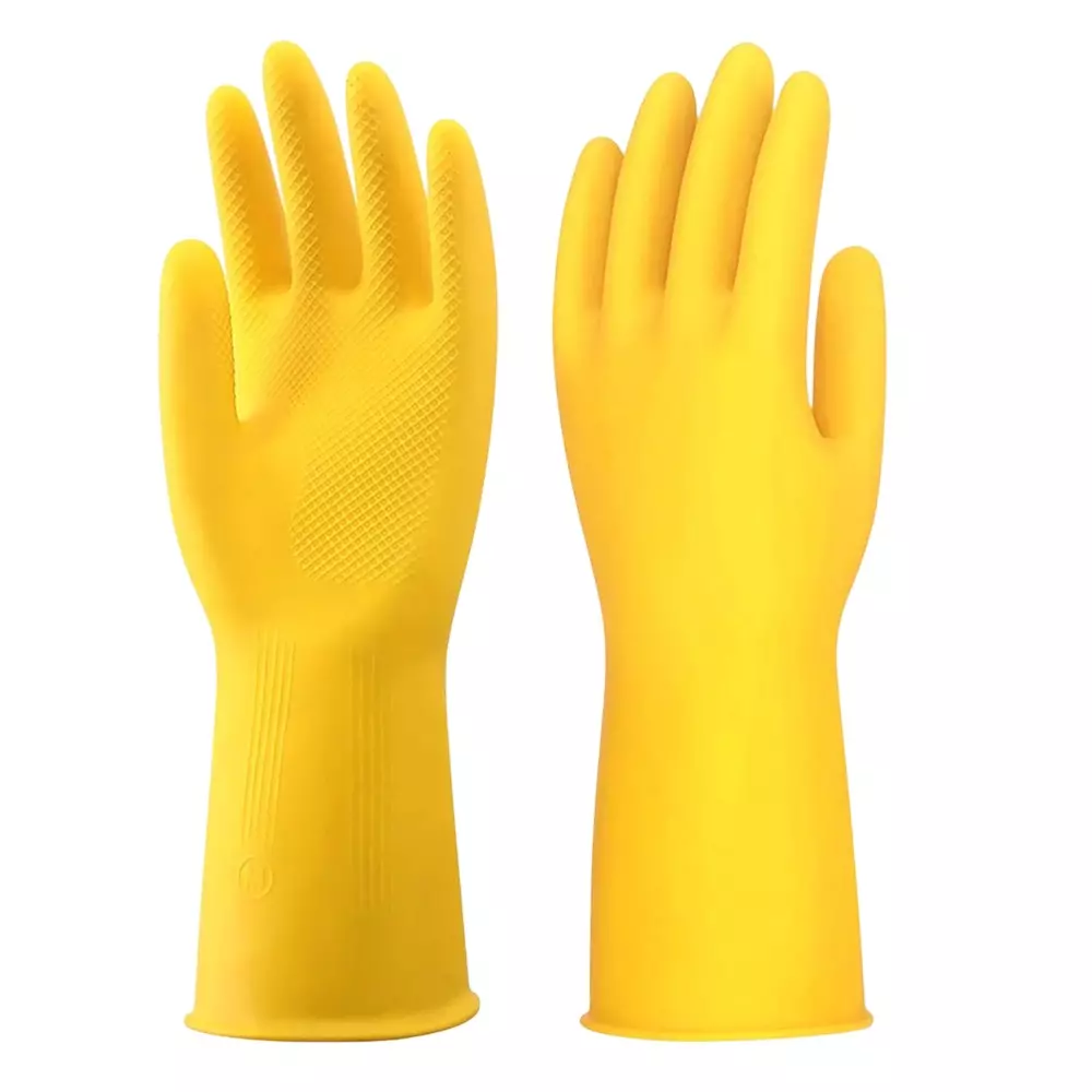 Swavind Safety Hand Gloves Chemical Resistant Natural Rubber with Textured Grip Yellow Free Size (Pack of 600 Pair)