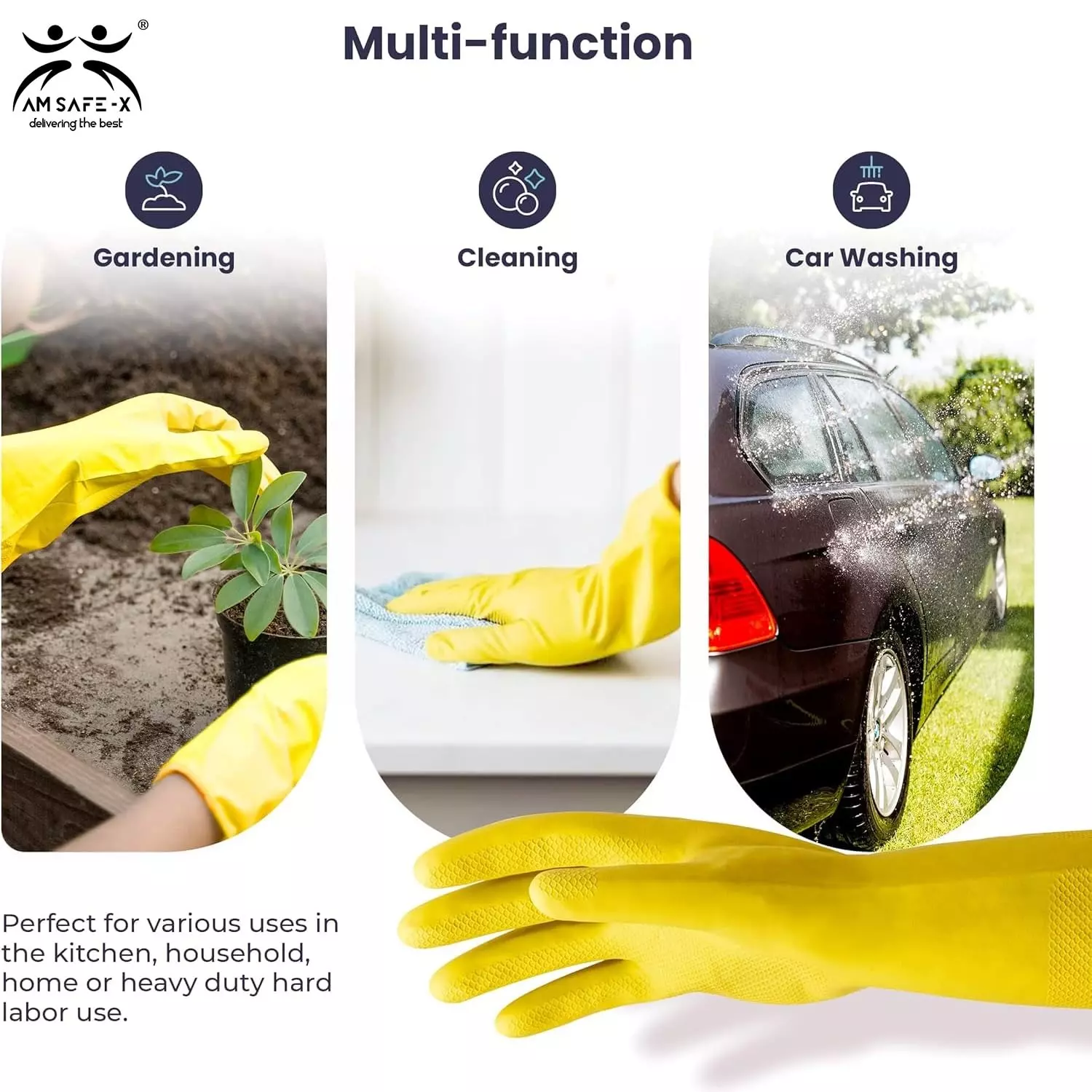 Swavind Safety Hand Gloves Chemical Resistant Natural Rubber with Textured Grip Yellow Free Size (Pack of 600 Pair)