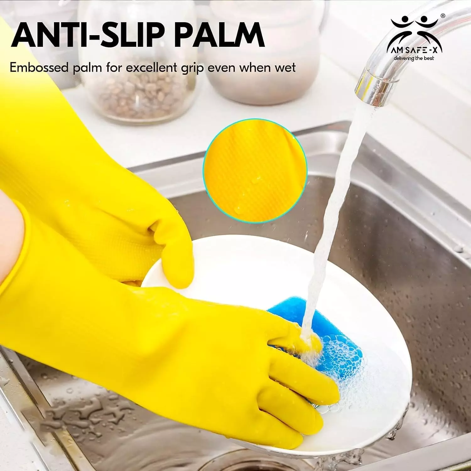 Swavind Safety Hand Gloves Chemical Resistant Natural Rubber with Textured Grip Yellow Free Size (Pack of 600 Pair)