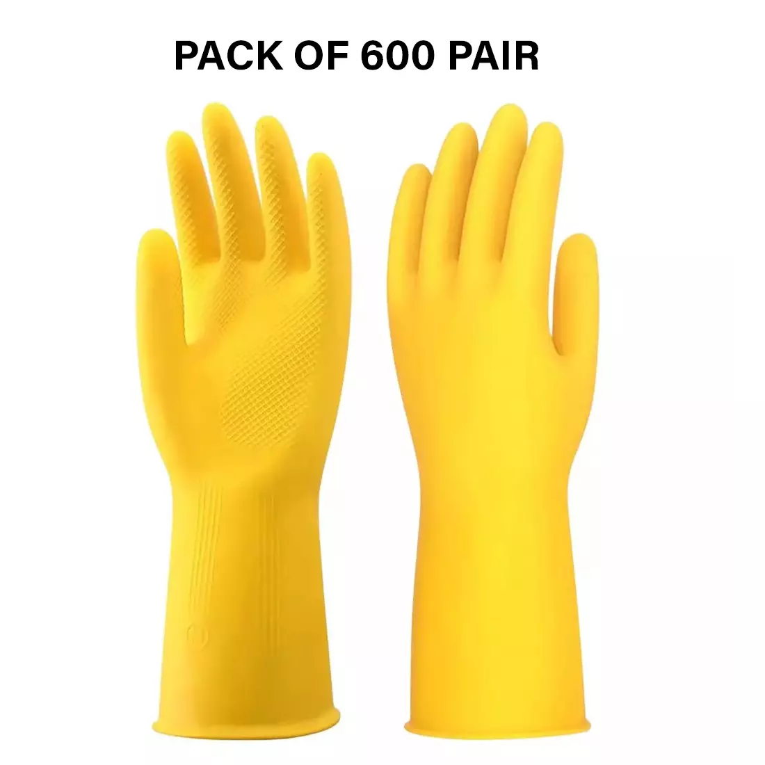 Swavind Safety Hand Gloves Chemical Resistant Natural Rubber with Textured Grip Yellow Free Size (Pack of 600 Pair)